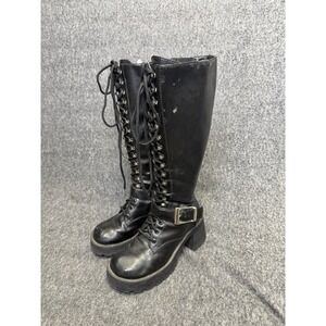 VTG BONGO Black Chunky Goth Platform Tall Combat Boots Y2K Women's Size 7 1/2 M